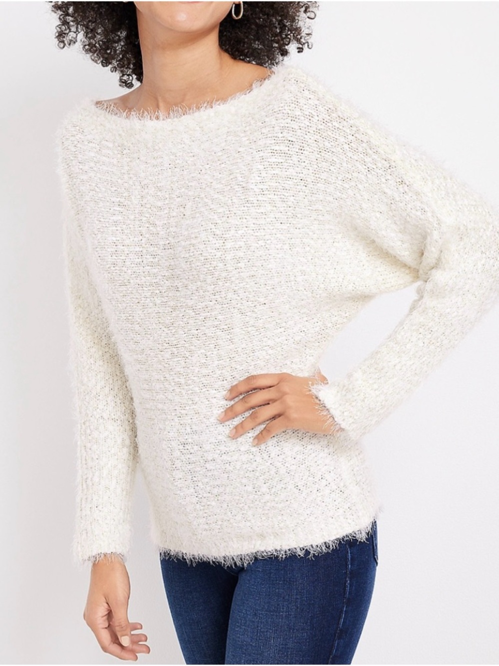 Maurices Popo Boat neck Elegant & Cozy Ivory Fuzzy White Sweater Size Medium
